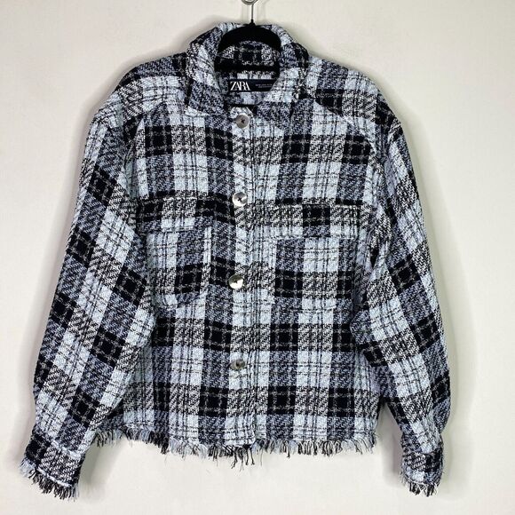 Zara Structured Frayed Tweed Button Front Overshirt Women's Size Medium - Picture 8 of 8